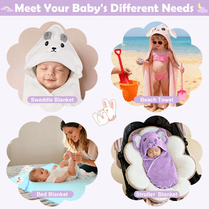 12 PCS Baby Bath Towels Set for Infants Toddlers, 4 PCS Animal Hooded Baby Towels & 8 PCS Washcloths Set, Ultra Absorbent Cute Soft Newborn Bath Essentials Gifts for Boys & Girls