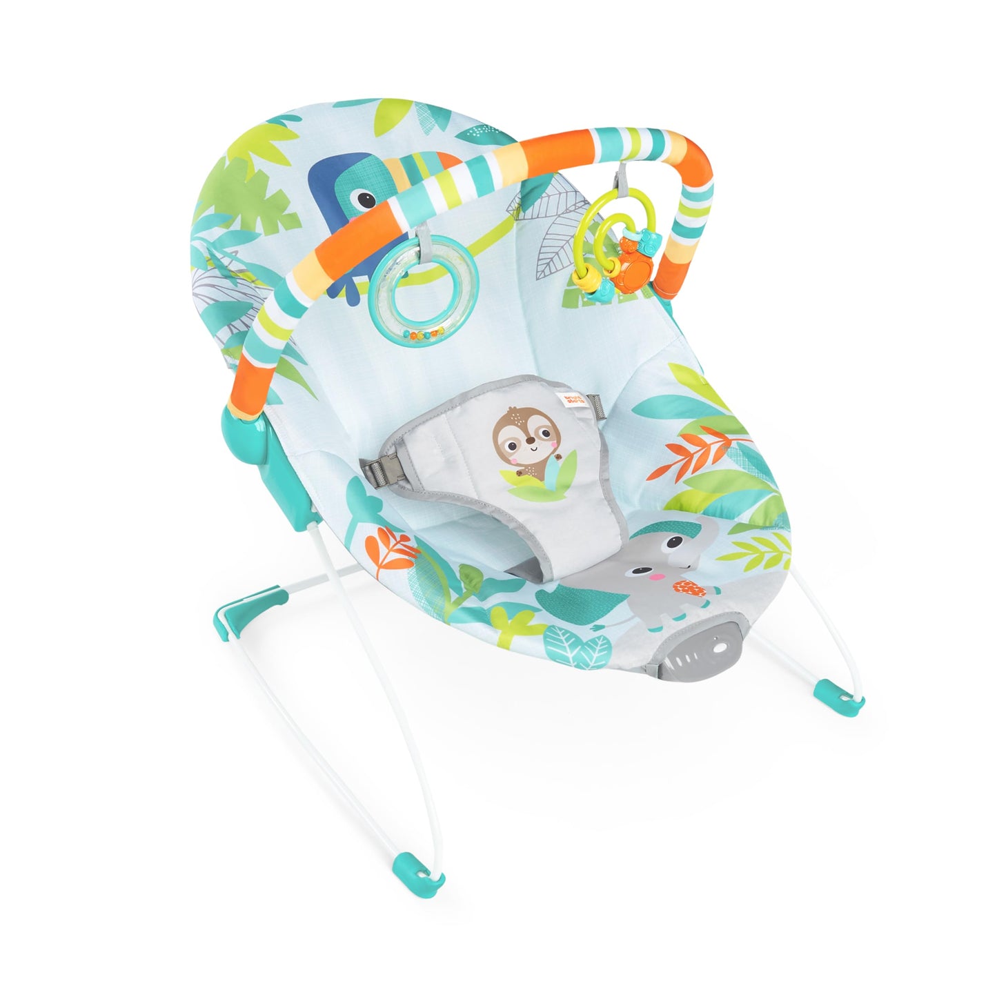 Bright Starts Baby Bouncer Soothing Vibrations Infant Seat - Removable -Toy Bar, Nonslip Feet, 0-6 Months Up to 20 lbs (Safari Fun)