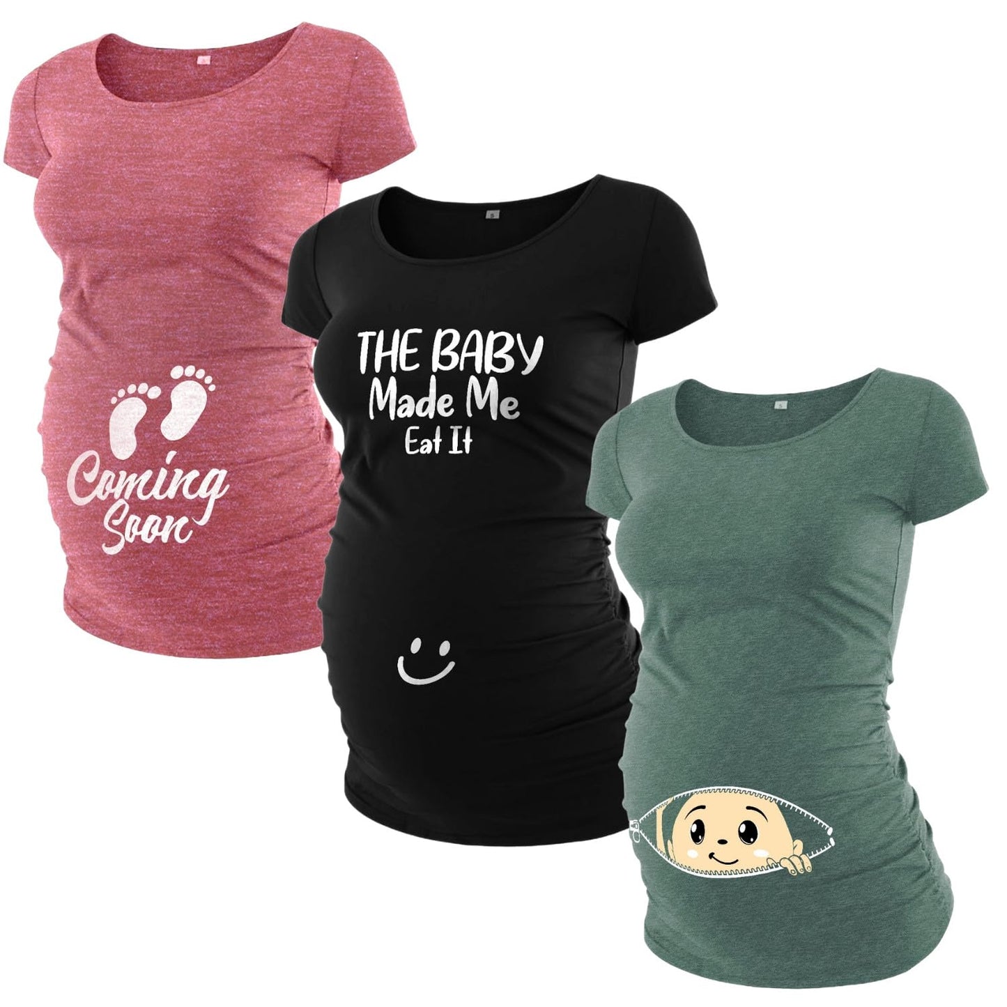 Pack of 3 Maternity Shirts for Women - Casual Graphic Pregnancy Announcement Shirt for Mom to Be