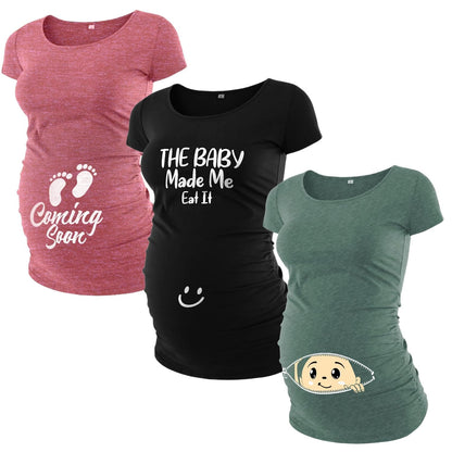 Pack of 3 Maternity Shirts for Women - Casual Graphic Pregnancy Announcement Shirt for Mom to Be