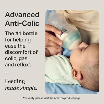 Tommee Tippee Advanced Anti-Colic 12 Piece Set, 5 oz and 9 oz BPA Free Bottles, Newborn 0+ Months, Includes Slow & Medium-Flow Breast-Like Nipples and Bottle Handles and Cleaning Brush