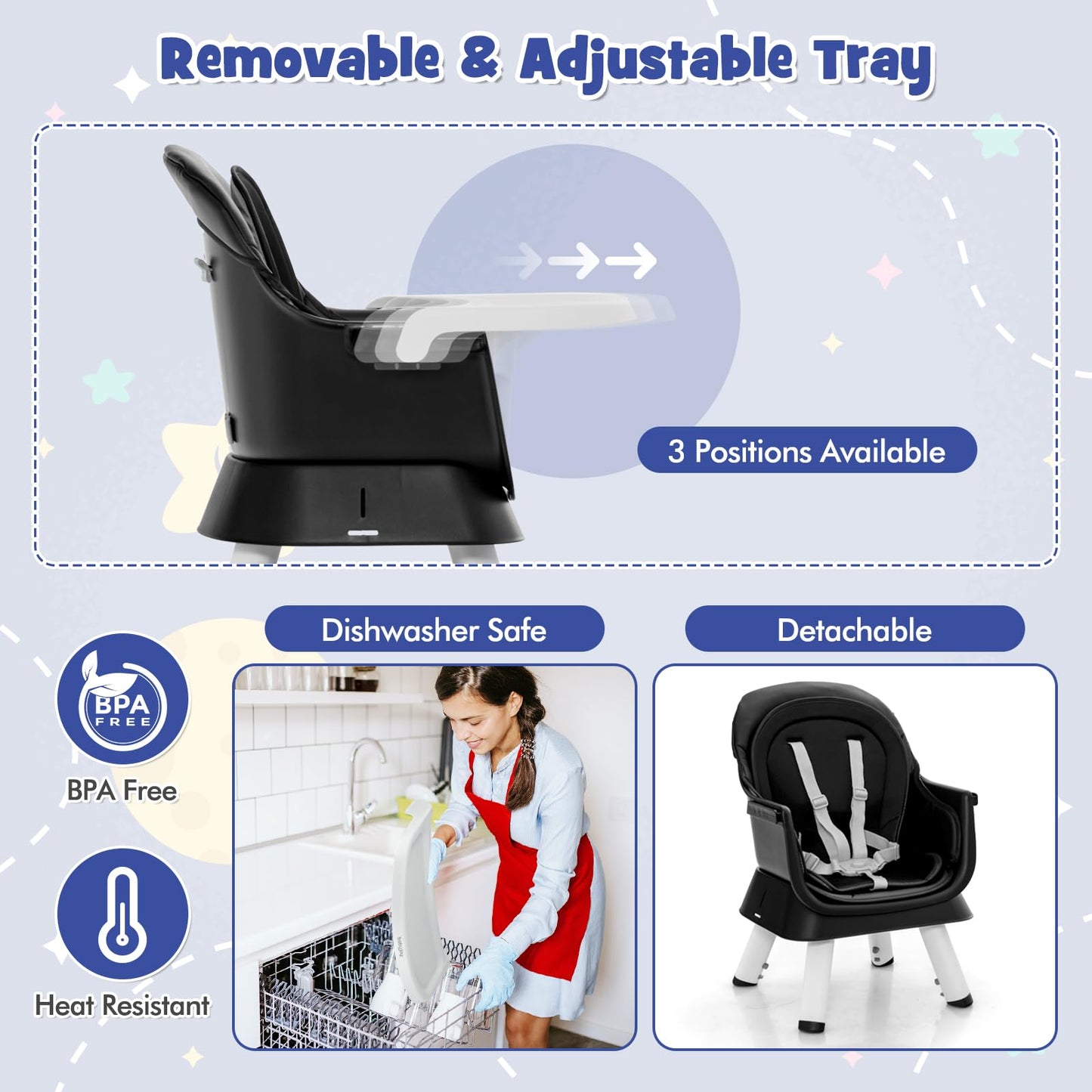 HONEY JOY 8 in 1 Baby High Chair, Convertible Highchair for Babies and Toddlers/Table and Chair Set/Building Block Table/Booster Seat/Stool/Toddler Chair with Safety Harness (Wave Gray)