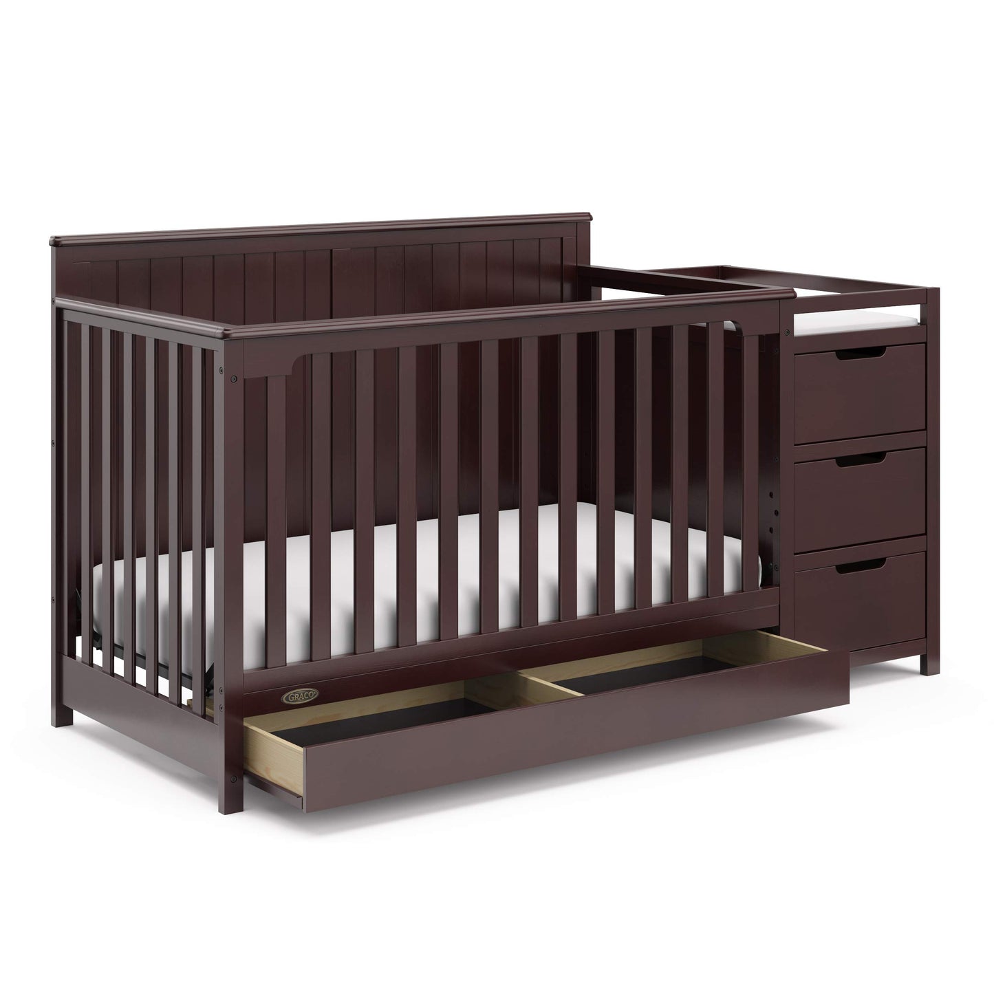 Graco Hadley 5-in-1 Convertible Crib & Changer – GREENGUARD Gold Certified, Fits Standard Crib Mattress, Converts to Toddler Bed and Full Bed, 4 Adjustable Mattress Heights (Pebble Gray)
