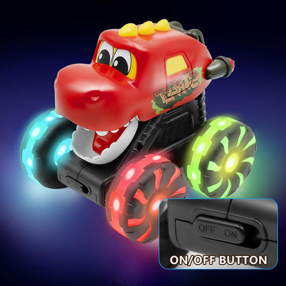 Intoypad 3 Pack Dinosaur Car Toys for Kids Toddlers, Light up Wheels Monster Truck Toys for Boys 2 3 4 5 6 7 8 Years Old Christmas Birthady Gifts Press & Go Dino Trucks Toy for Toddler Boy Baby