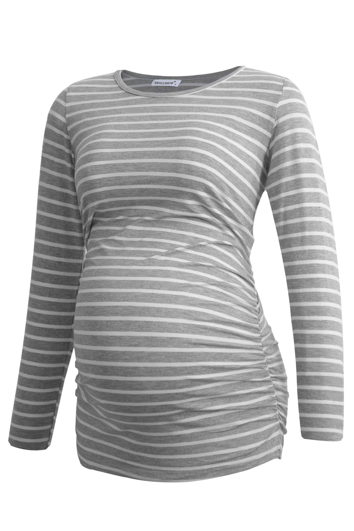 Smallshow Women's 4 Pack Maternity Shirts Long Sleeve Ruched Pregnancy Clothes Tops