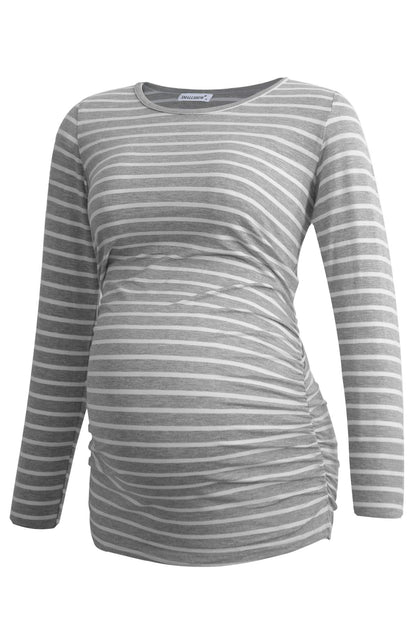Smallshow Women's 4 Pack Maternity Shirts Long Sleeve Ruched Pregnancy Clothes Tops