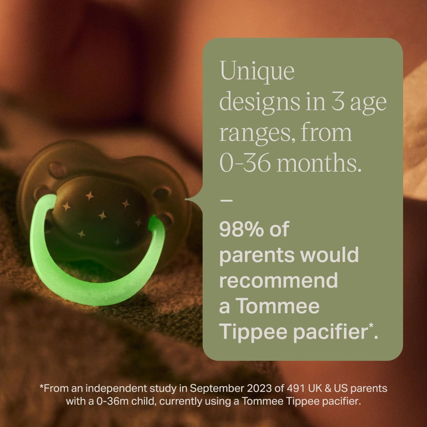 Tommee Tippee Night Time Pacifier, 18-36 Months, Symmetrical Silicone Baglet, BPA-Free Binkies, Glow in The Dark Technology, Green Rainbow, Pack of 6