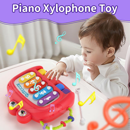 usrela 4 in 1 Baby Toys for 6 12 18 Month, Learning Toys for Babies 6-12 Months, Busy Cube, Stacking Sorter, Piano Xylophone Pull String Travel Toy, Birthday Gifts for Toddlers 1 2 Years Old