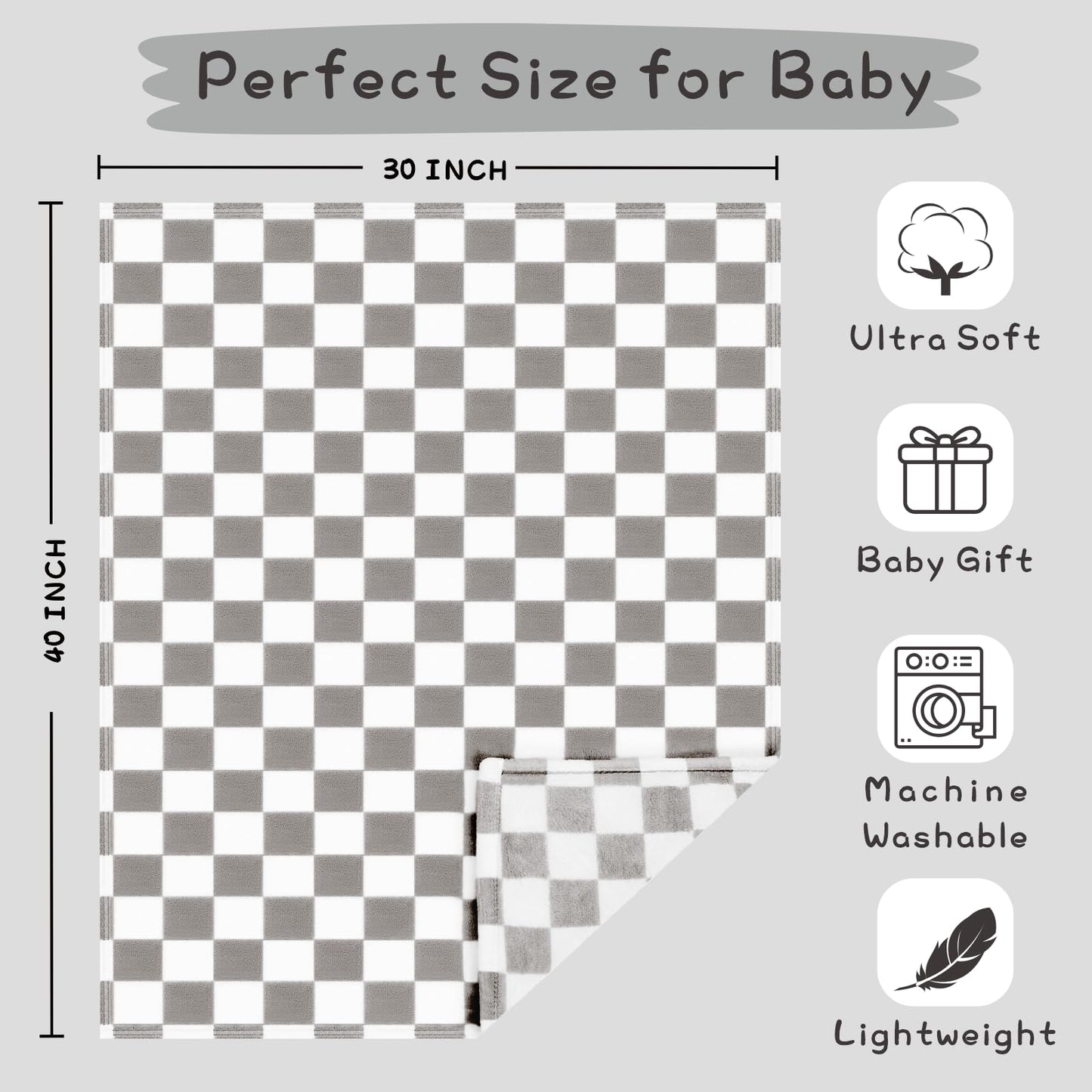 Yurhap Checkered Baby Blanket Fleece Baby Blankets for Boys, Ultra Soft Cozy Fluffy Infant Toddler Newborn Receiving Blankets for Crib Stroller, 30''x40'', Blue