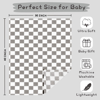 Yurhap Checkered Baby Blanket Fleece Baby Blankets for Boys, Ultra Soft Cozy Fluffy Infant Toddler Newborn Receiving Blankets for Crib Stroller, 30''x40'', Blue