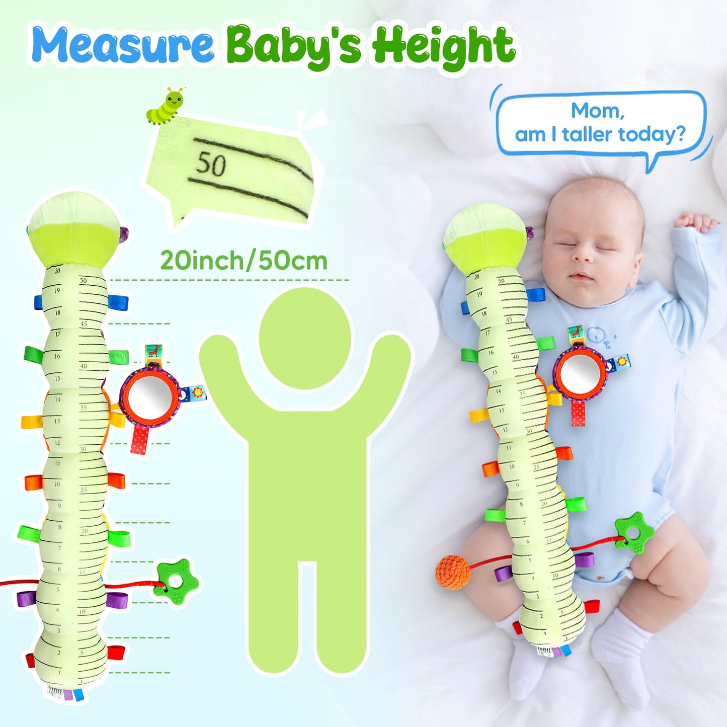 Baby Sensory Toys for 0-6 6-12 Months, Musical Stuffed Caterpillar Animal Toys for Infant 3 6 9 12 18 Months, Tummy Time Toys with Mirror Rattle Crinkle for Newborn Boys Girls Shower Gifts
