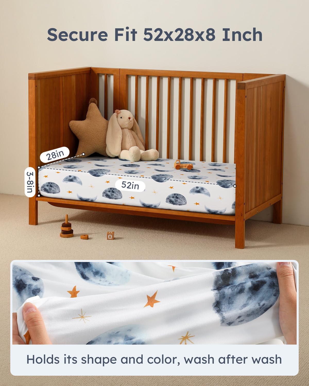 Unnivoll Baby Crib Sheets for Boys Girls, 28x52x8in Fitted Crib Sheet Neutral 3 Pack for Standard Crib and Toddler Mattress, Breathable Soft Microfiber Baby Sheet Blue Gray Planet