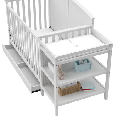 Storkcraft Steveston 5-in-1 Convertible Crib & Changer – GREENGUARD Gold Certified, Fits Standard Crib Mattress, Converts to Toddler Bed and Full Bed, 4 Adjustable Mattress Heights (Gray)