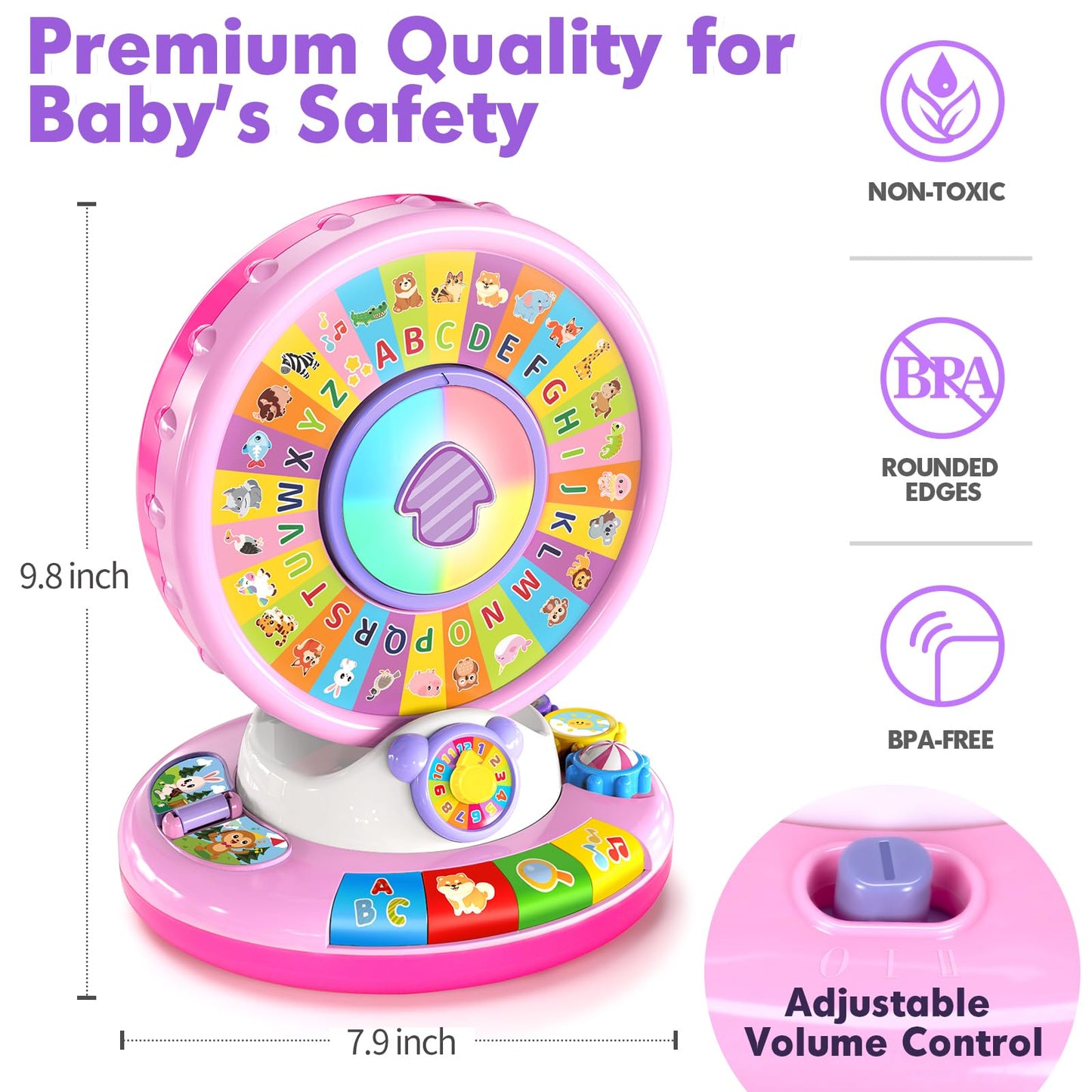 Toys for 1 2 3 Year Old Boys Girls, Spin & Sing ABC Alphabet Learning Zoo with Lights & Sounds, Musical Educational Toy for Toddler 1-3, Christmas 1st Birthday Gifts for Baby Kids Age 12-18 Months+