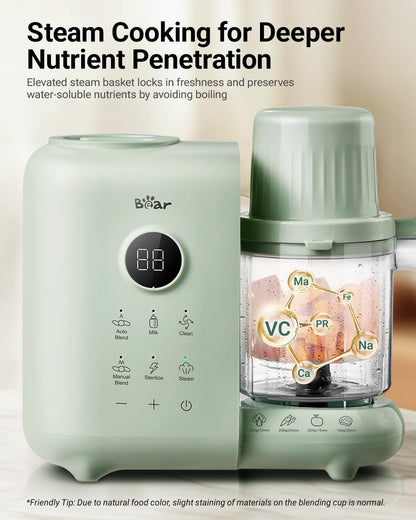 Bear Baby Food Maker with 18.5oz Dual-Layer Steam Baskets, OneStep Baby Food Processor Steamer Puree Blender Grinder Mills, Auto Cooking Grinding&Sterili-zing for Healthy Homemade Baby Food, BPA-Free