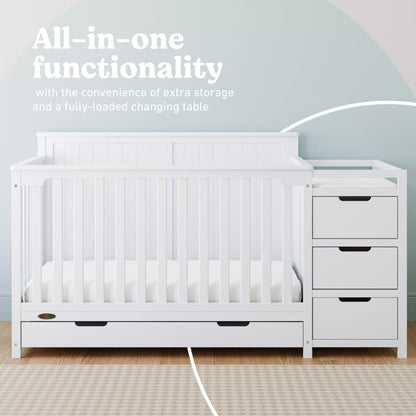 Graco Hadley 5-in-1 Convertible Crib & Changer – GREENGUARD Gold Certified, Fits Standard Crib Mattress, Converts to Toddler Bed and Full Bed, 4 Adjustable Mattress Heights (Pebble Gray)