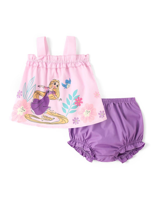 Disney Princess Baby Girl Clothes: Floral Sleeveless Ruffle Tunic Top & Bloomer Diaper Cover Set Newborn Summer Outfits