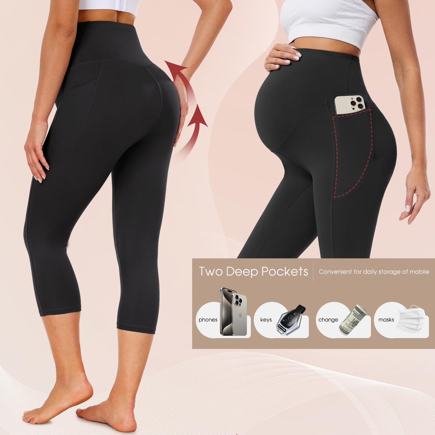 4 Pack Women’s Maternity Leggings with Pockets Over The Belly Butt Lift - Soft Workout Pregnancy Yoga Pants