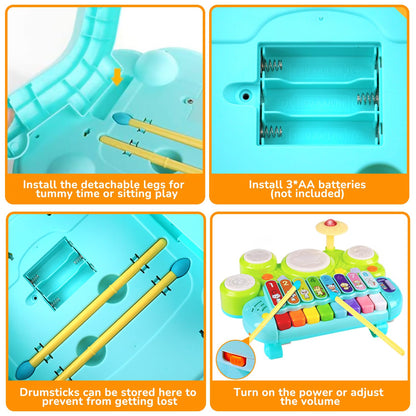 Baby Piano Drum Set for Toddlers 1-3, Musical Toys 3 In 1 Baby DJ Table Piano Keyboard Xylophone Instruments for 1 2 Year Old Boys Girls Music & Light Activity Table 6-12-18 Months Old Birthday Gifts