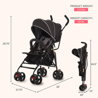Dream On Me Vista Moonwalk Baby Stroller, Lightweight Travel Umbrella Stroller with Compact Fold, Smooth Ride Wheels, Multi-Position Recline, Spacious Storage Basket with Cup Holder, Light Gray