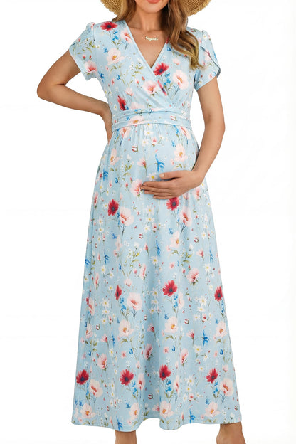 OUGES Maternity Maxi Dress Wrap Baby Shower Pregnancy Dresses for Photoshoot Maternity Outfits Summer Clothes 2026
