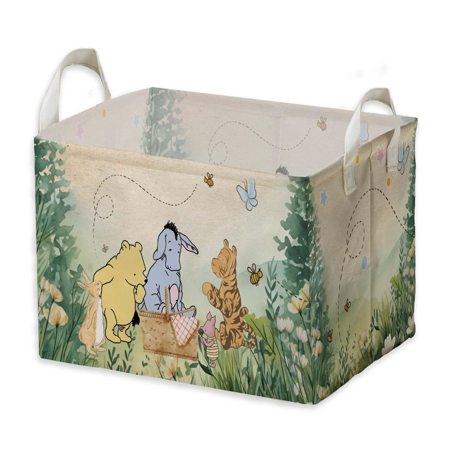 Winnie Nursery Decor, the Pooh Baby Stuff, Winnie Storage Nursery Basket, Large squarecanvas Laundry Hamper With A Waterproof PECoating, Foldable, Toys Bin, Baby Nursery HamperDecor, Star