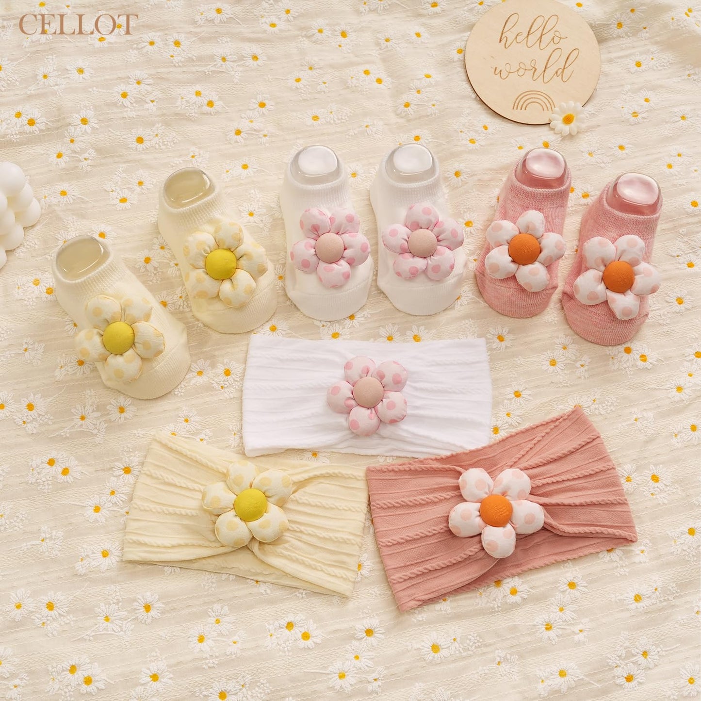 CÉLLOT 5 Pcs Baby Flower Headbands Baby Girls Nylon Headbands Soft Hairbands Hair Accessories for Newborn Infant Toddler Kids