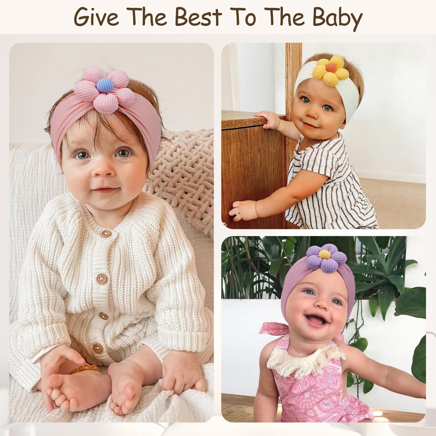 CÉLLOT 5 Pcs Baby Flower Headbands Baby Girls Nylon Headbands Soft Hairbands Hair Accessories for Newborn Infant Toddler Kids