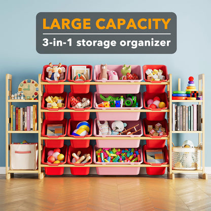 SpaceAid Toy Storage Organizer with 6 Shelves and 12 Bins, Bookshelf/Bookcase, Kids Bin Shelf, Toys Box for Playroom Organization for Bedroom & Room Decor, White, 52.3" W