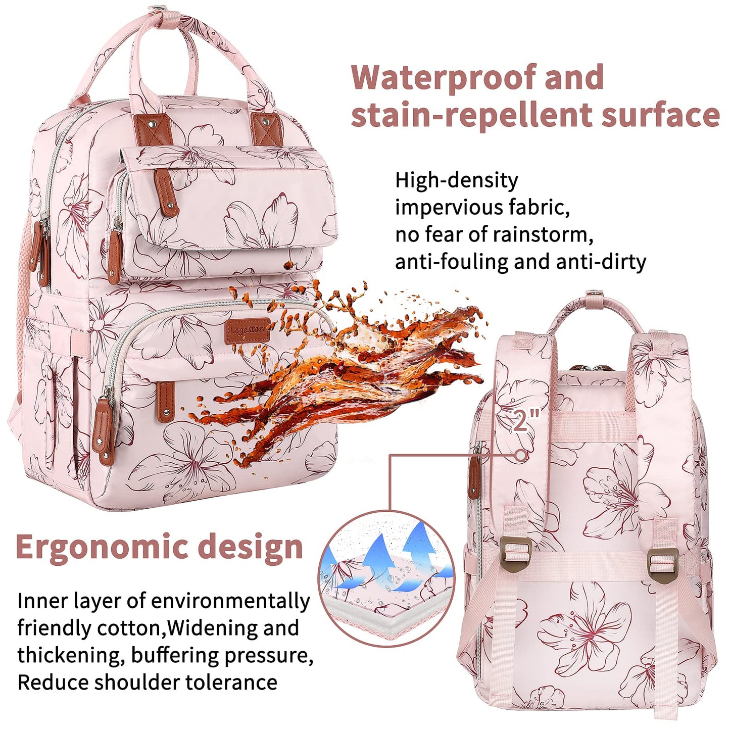 Diaper Bag Backpack, Baby Girl Diaper Bag for Mom, Large Pink Floral Diaper Bag Backpack for Girls, Waterproof Mom Backpack for Work Travel Holiday with Insulated Pockets and Stroller Straps
