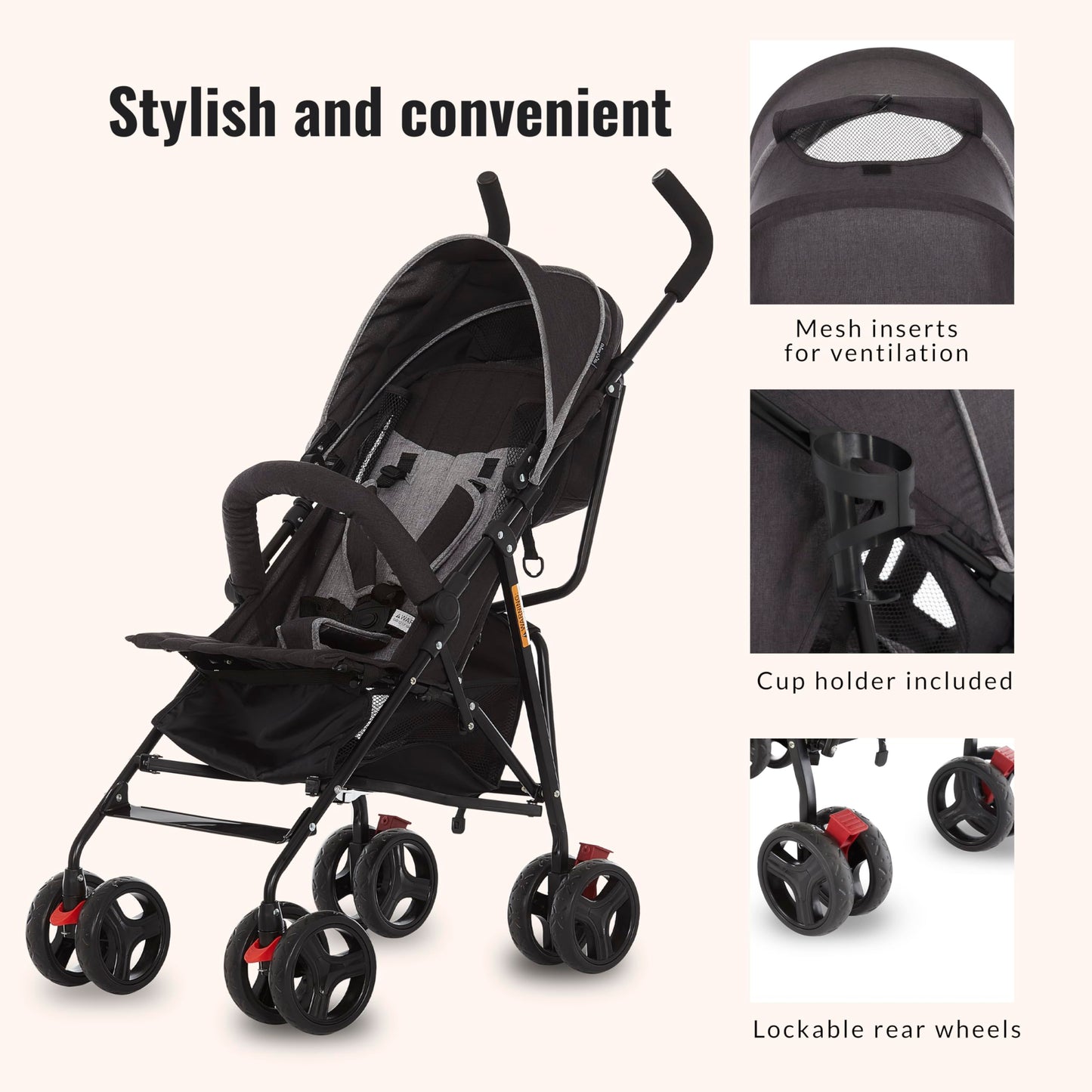 Dream On Me Vista Moonwalk Baby Stroller, Lightweight Travel Umbrella Stroller with Compact Fold, Smooth Ride Wheels, Multi-Position Recline, Spacious Storage Basket with Cup Holder, Light Gray