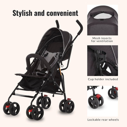 Dream On Me Vista Moonwalk Baby Stroller, Lightweight Travel Umbrella Stroller with Compact Fold, Smooth Ride Wheels, Multi-Position Recline, Spacious Storage Basket with Cup Holder, Light Gray