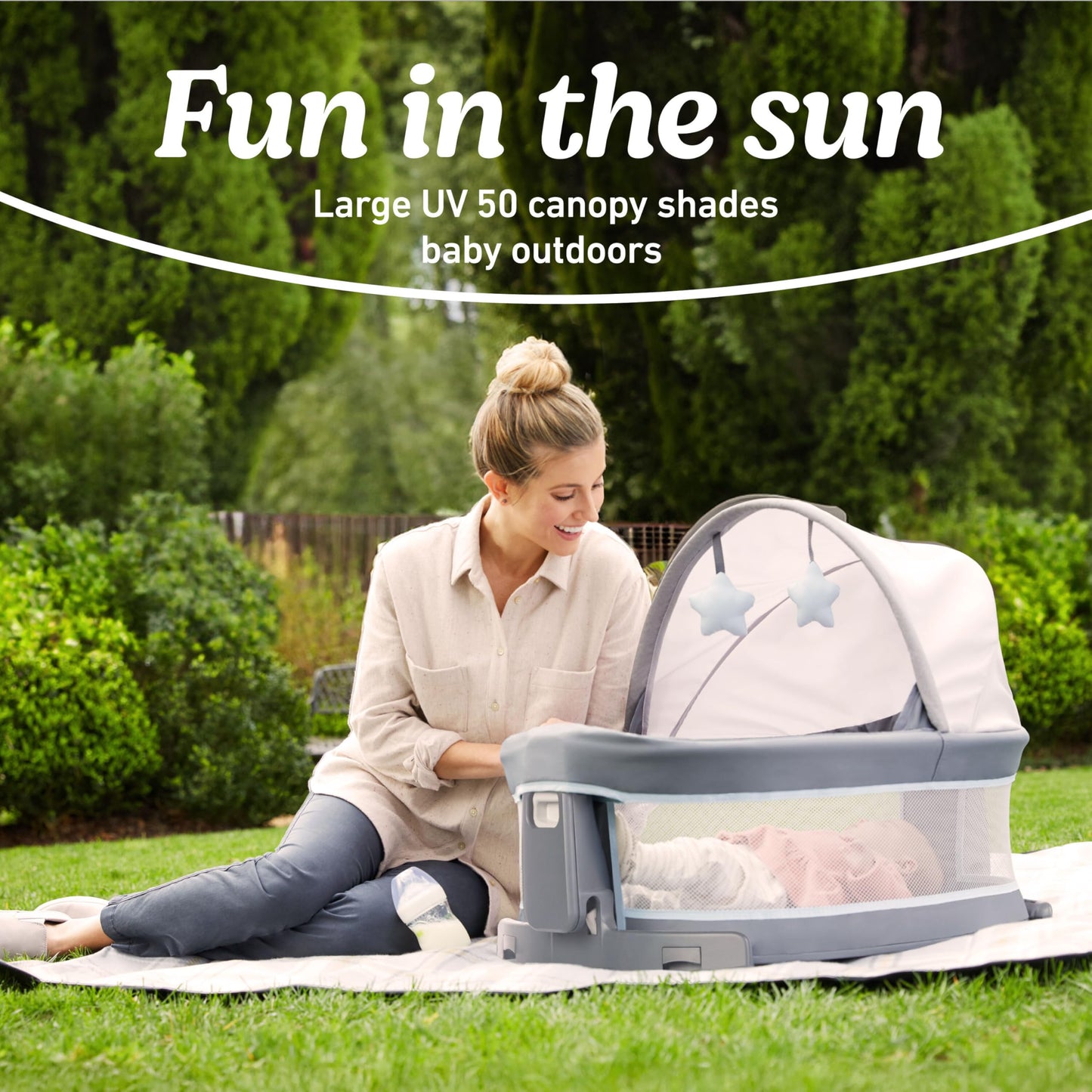 Graco® Pack n Play Dome LX Playard with Baby Bassinet Lightweight Portable Crib Push-Button Fold Travel Crib Redmond Convertible