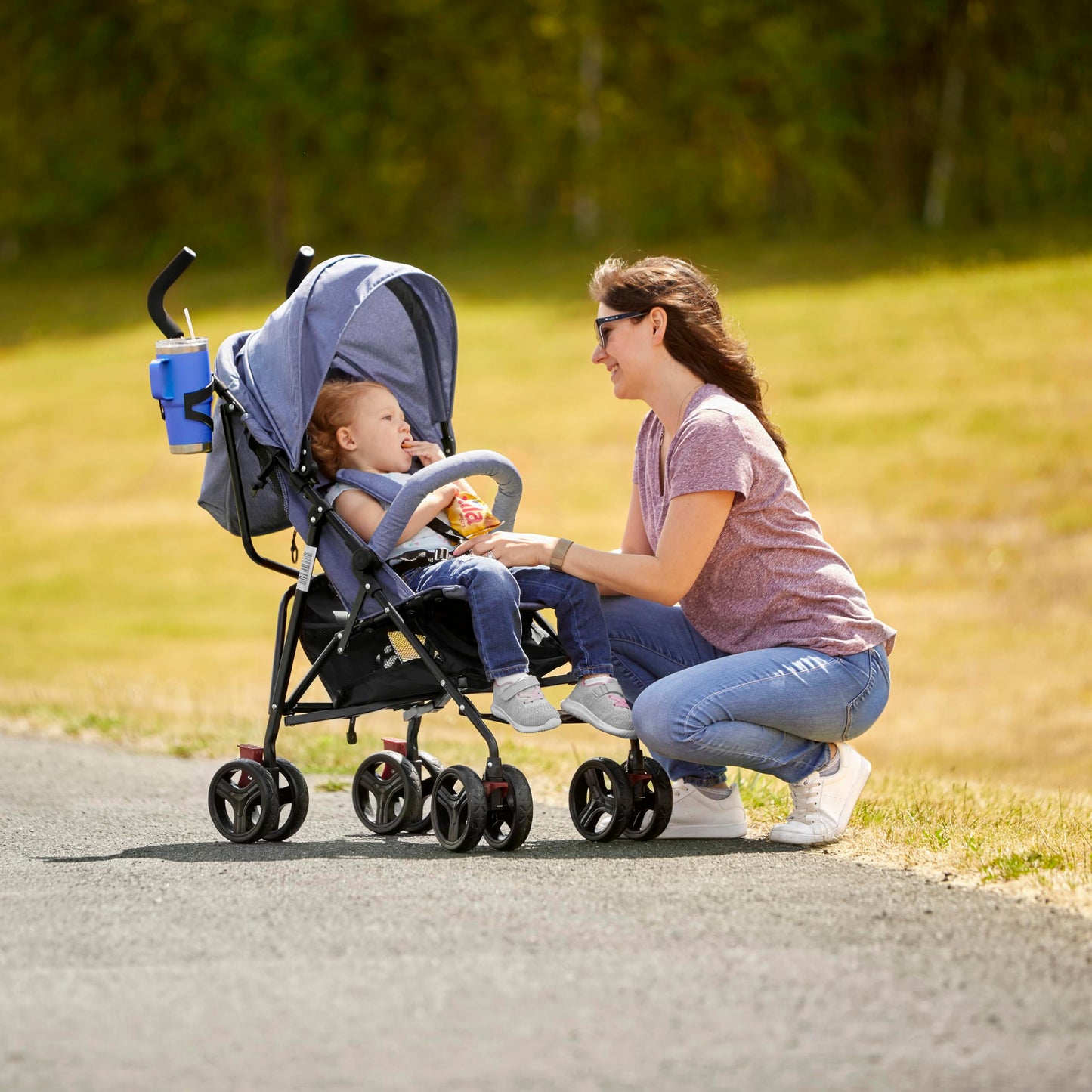 Dream On Me Vista Moonwalk Baby Stroller, Lightweight Travel Umbrella Stroller with Compact Fold, Smooth Ride Wheels, Multi-Position Recline, Spacious Storage Basket with Cup Holder, Light Gray