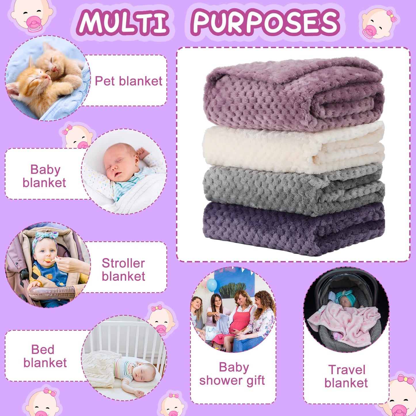 Frienda 4 Pcs Baby Fuzzy Blanket Fluffy Baby Blanket for Boys Girls Soft Warm Infant Newborn Toddler Receiving Nursery Bed Supplies, 32 x 24 Inch(Pink Color)