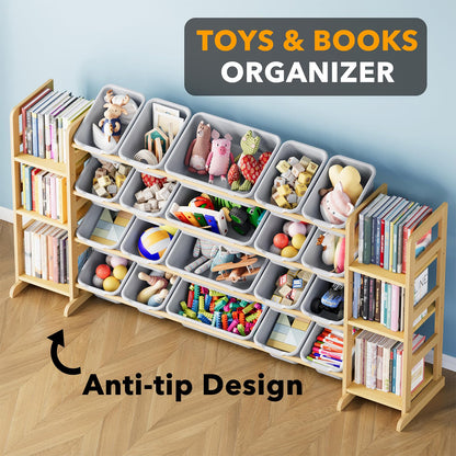SpaceAid Toy Storage Organizer with 6 Shelves and 12 Bins, Bookshelf/Bookcase, Kids Bin Shelf, Toys Box for Playroom Organization for Bedroom & Room Decor, White, 52.3" W