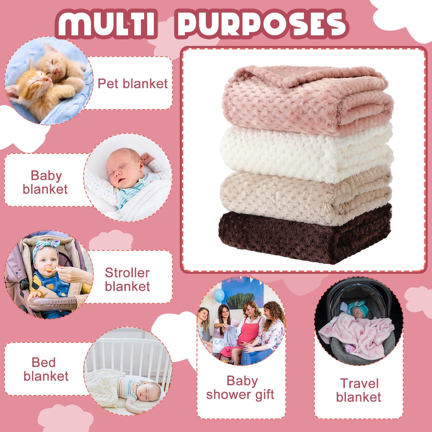 Frienda 4 Pcs Baby Fuzzy Blanket Fluffy Baby Blanket for Boys Girls Soft Warm Infant Newborn Toddler Receiving Nursery Bed Supplies, 32 x 24 Inch(Pink Color)