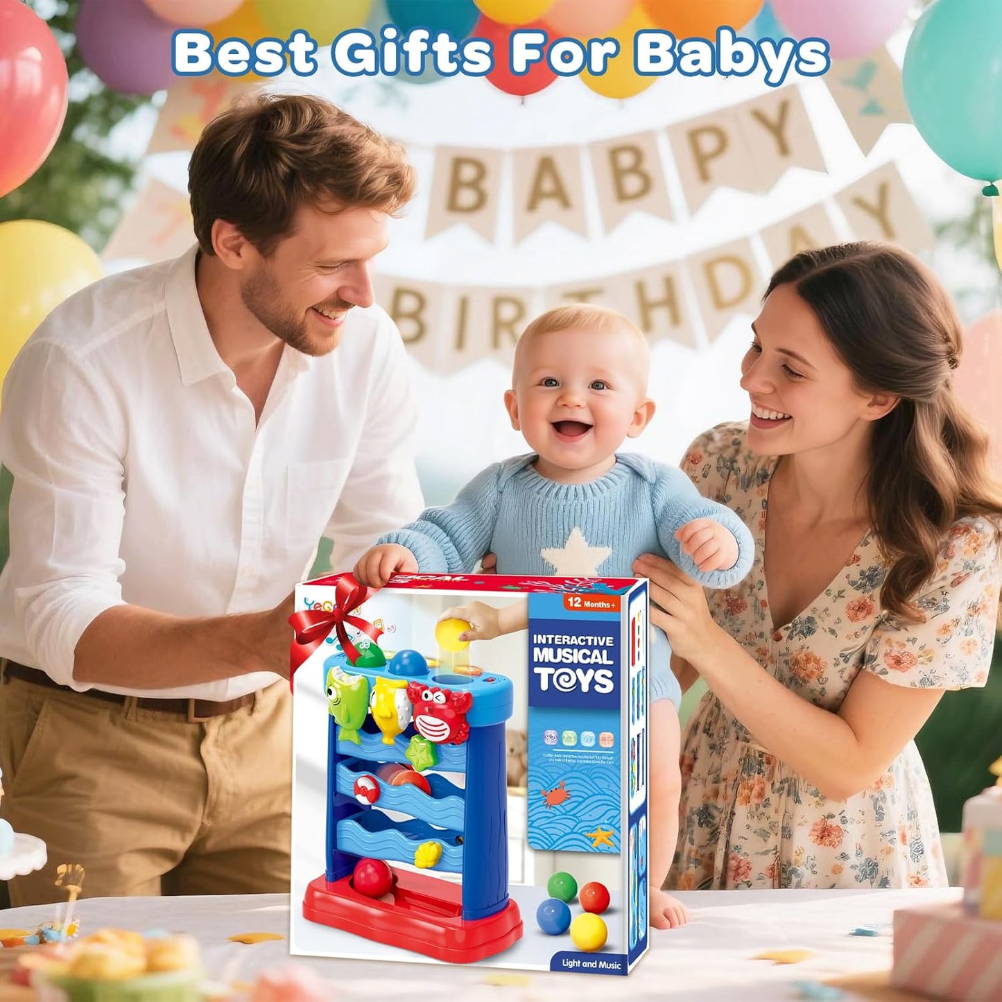 Toys for Toddlers 12-18 Months, Montessori Musical Toy for Baby 12-18 Months, Interactive Feeding Toy with Lights, Sensory Cause and Effect Game, Christmas Birthday Gifts for Boys Age 1-2 years old