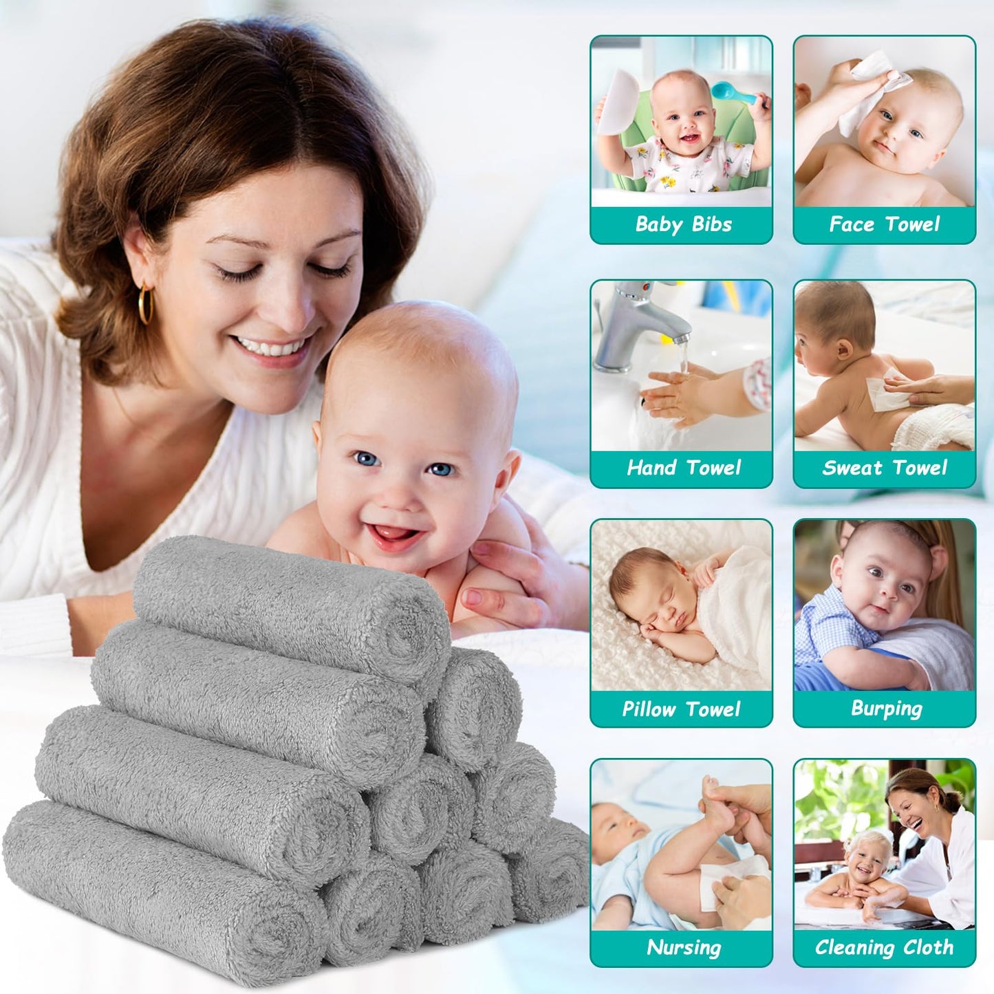 HOMEXCEL Baby Washcloths 24 Pack-Microfiber Coral Fleece Baby Bath Face Towel 7 x 9 Inch Extra Absorbent and Soft Burp Cloth and Wash Cloths for Newborn-Infants and Toddlers-Gentle On Sensitive Skin
