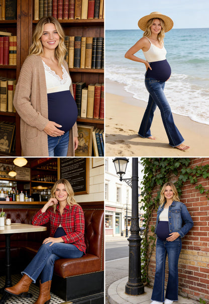 BLENCOT Maternity Jeans for Women Over Belly Pregnancy Pants Comfy Pregnant Jeans Flare Denim Jeans with Pockets