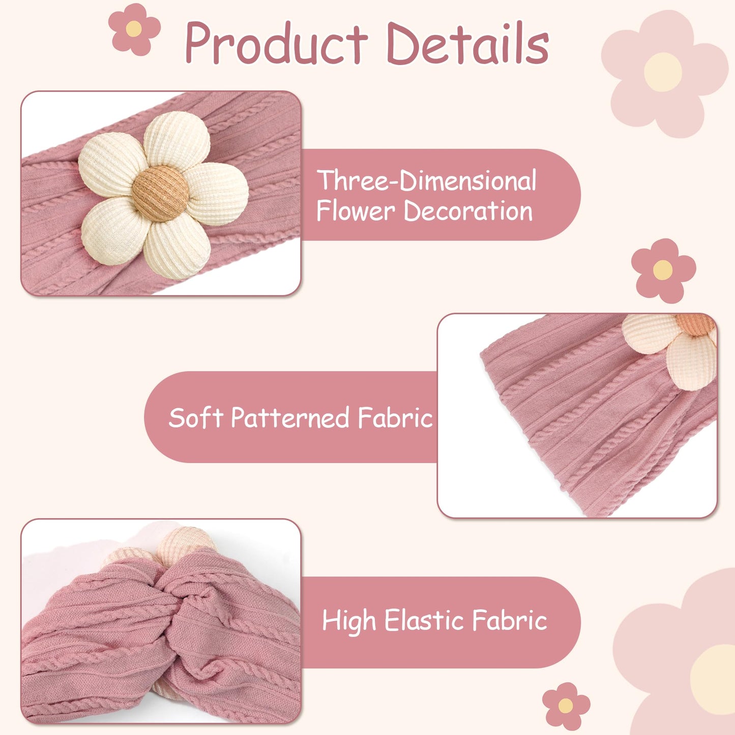 CÉLLOT 5 Pcs Baby Flower Headbands Baby Girls Nylon Headbands Soft Hairbands Hair Accessories for Newborn Infant Toddler Kids