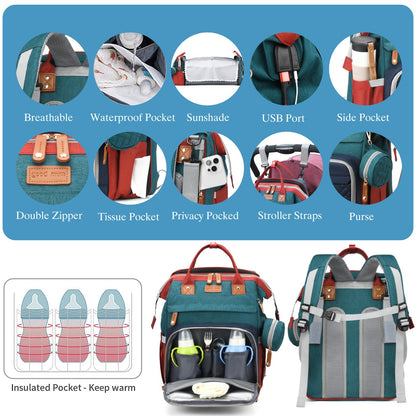 Jeryswet Baby Diaper Bags with Changing Station, Waterproof Large Capacity Diaper Bag Backpack for Moms Dads with USB Charging Port and Stroller Straps, Baby Shower Gifts, Grey
