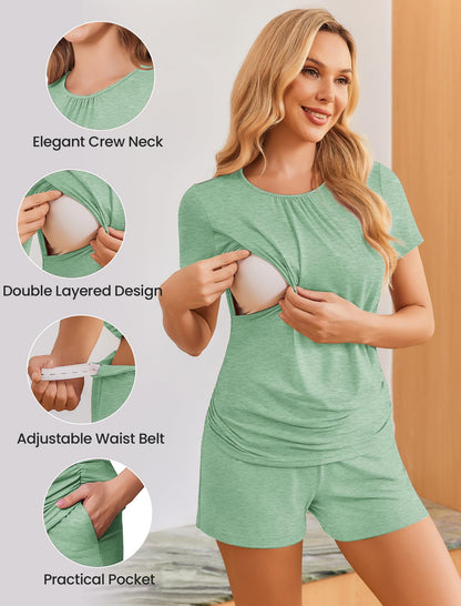 Ekouaer Womens Nursing Pajamas Maternity Breastfeeding Pjs Sleepwear Layer Soft Postpartum Lounge Set Pregnancy Clothes