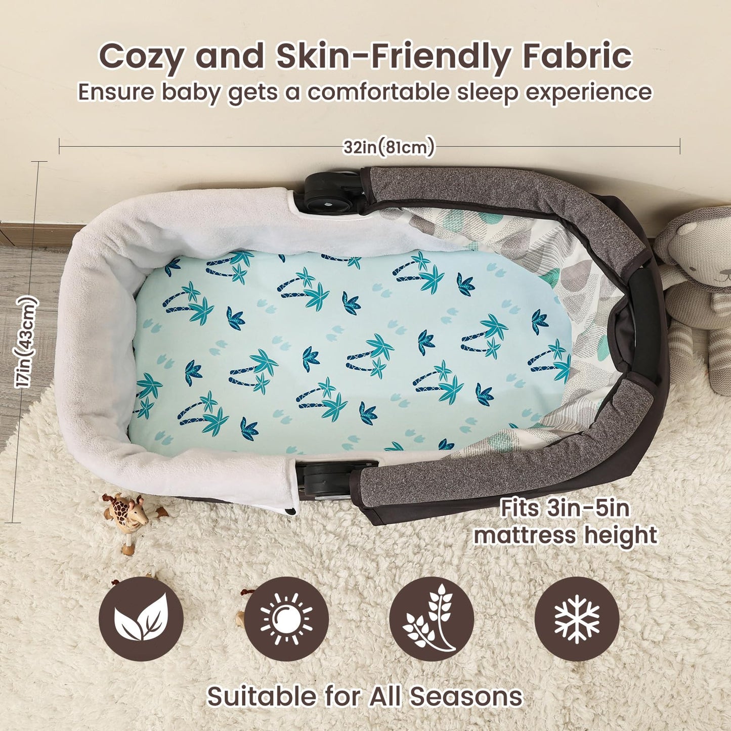 david's kids 3 Pack Fitted Crib Sheets, Ultra Soft Breathable Comfortable Baby Sheet Set for Boys Girls Neutral, 28x52 Inch Fits Standard Crib and Toddler Mattresses, Dinosaur