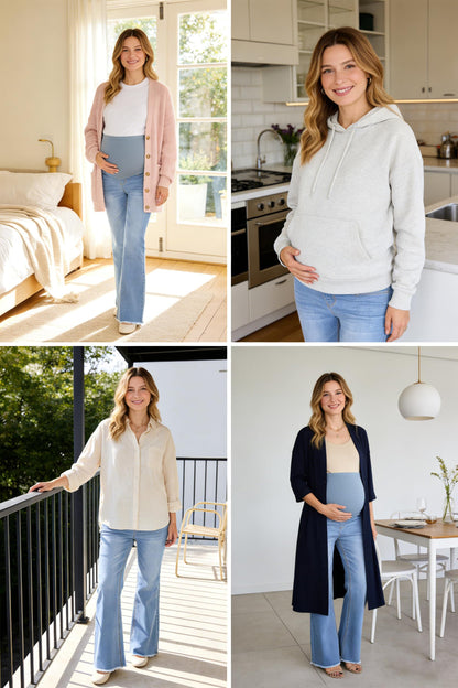 BLENCOT Maternity Jeans for Women Over Belly Pregnancy Pants Comfy Pregnant Jeans Flare Denim Jeans with Pockets