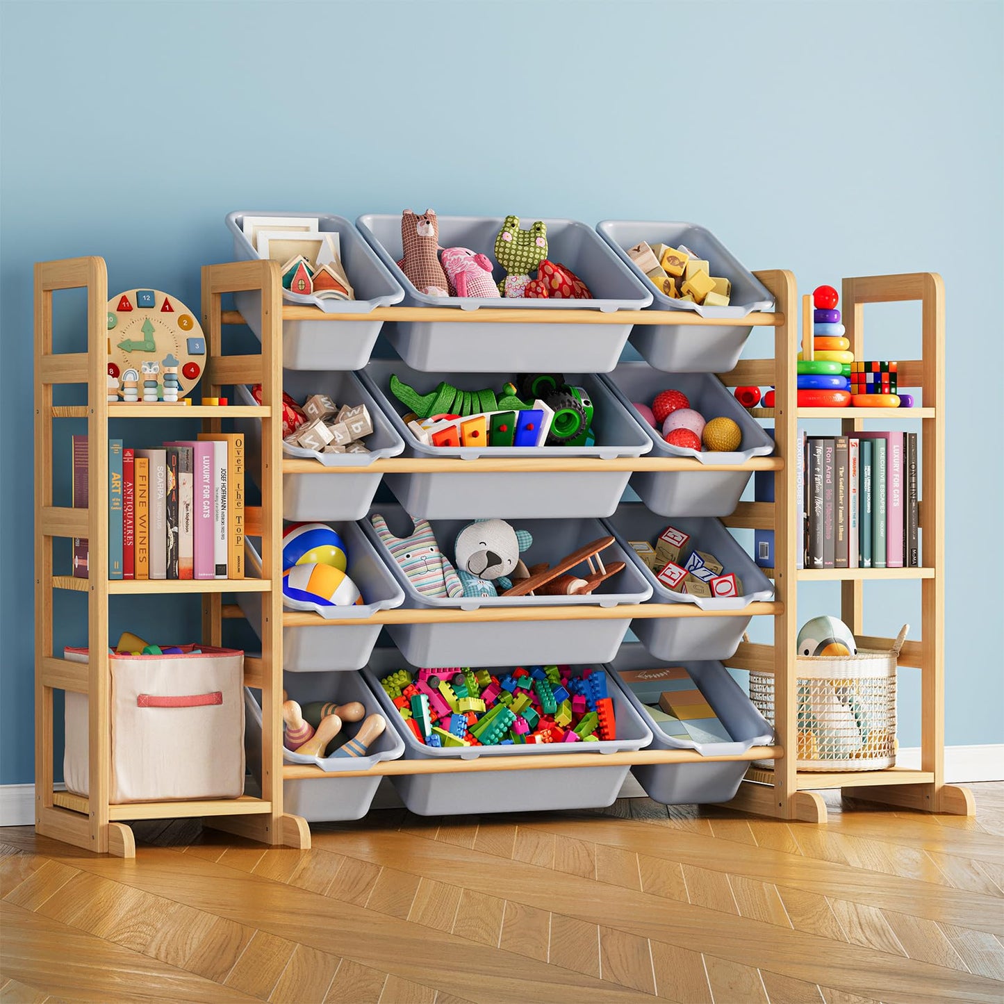 SpaceAid Toy Storage Organizer with 6 Shelves and 12 Bins, Bookshelf/Bookcase, Kids Bin Shelf, Toys Box for Playroom Organization for Bedroom & Room Decor, White, 52.3" W