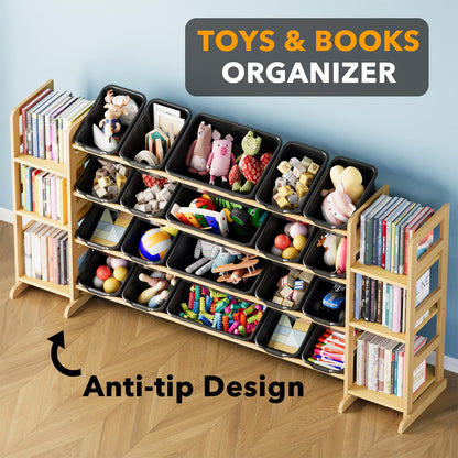SpaceAid Toy Storage Organizer with 6 Shelves and 12 Bins, Bookshelf/Bookcase, Kids Bin Shelf, Toys Box for Playroom Organization for Bedroom & Room Decor, White, 52.3" W