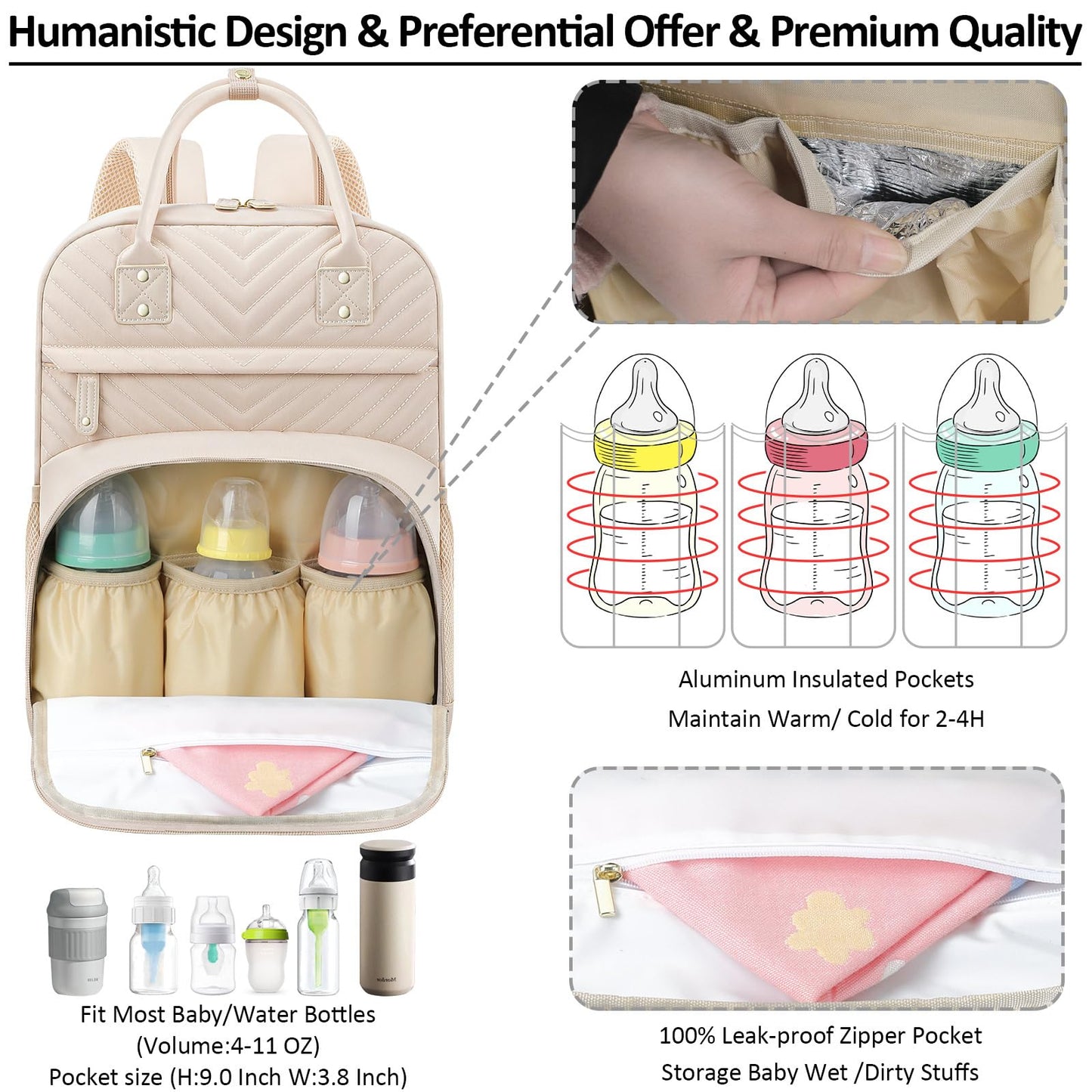 Tenot Diaper Bag Backpack for Women Large Capacity with Insulated Pockets Multifunctional Diaper Bags For Baby Girl Boy Waterproof Baby Bags For Mama Maternity Travel Bag Black