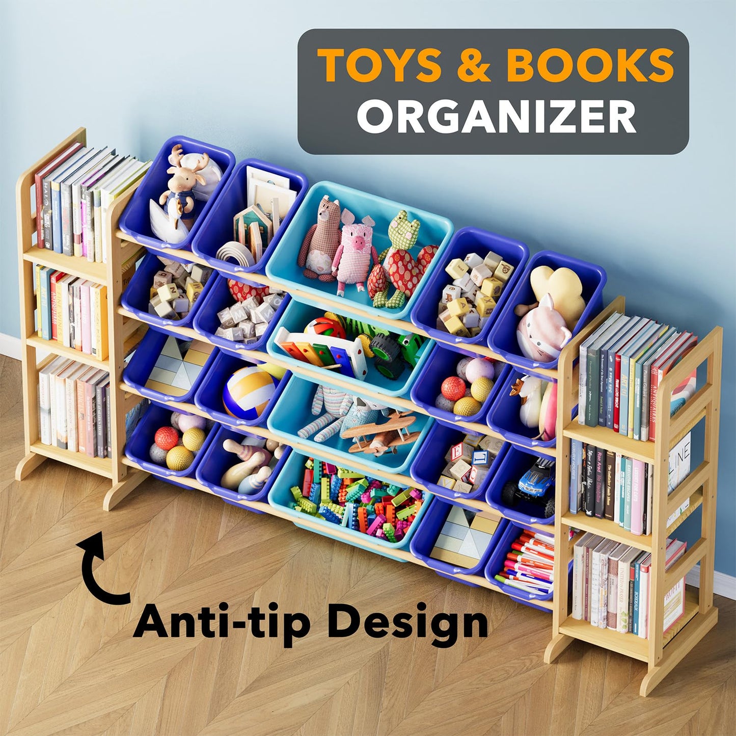 SpaceAid Toy Storage Organizer with 6 Shelves and 12 Bins, Bookshelf/Bookcase, Kids Bin Shelf, Toys Box for Playroom Organization for Bedroom & Room Decor, White, 52.3" W