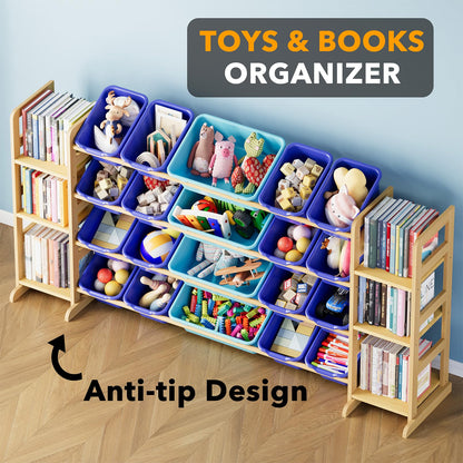 SpaceAid Toy Storage Organizer with 6 Shelves and 12 Bins, Bookshelf/Bookcase, Kids Bin Shelf, Toys Box for Playroom Organization for Bedroom & Room Decor, White, 52.3" W